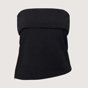OAK + FORT Black Tube Top with Fold-Over Detail